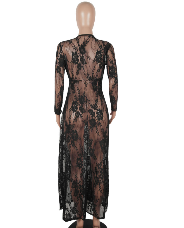 Luxury Fashion Stylish Party Wear Sexy Perspective Black Lace Long Dress Cover Up Gotita Brands 8669