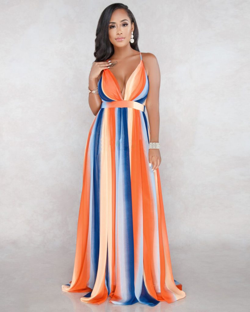 New Trendy Cute Maxi Dress Sexy Floral Print Deep V Neck Gowns Gotita Brands 