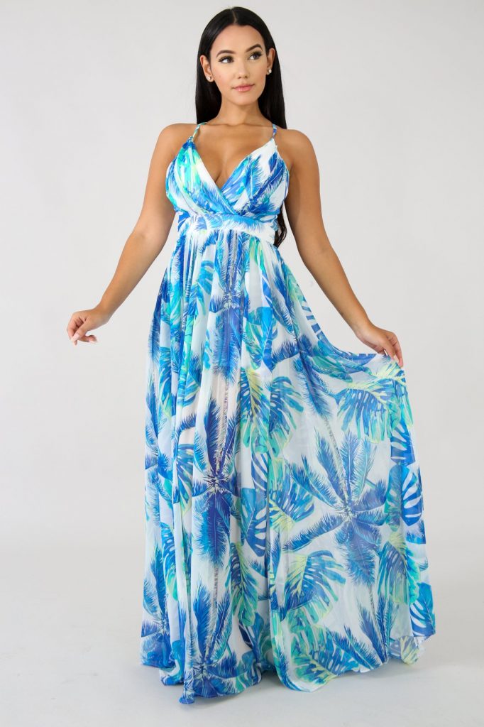 New Trendy Cute Maxi Dress Sexy Floral Print Deep V Neck Gowns Gotita Brands 