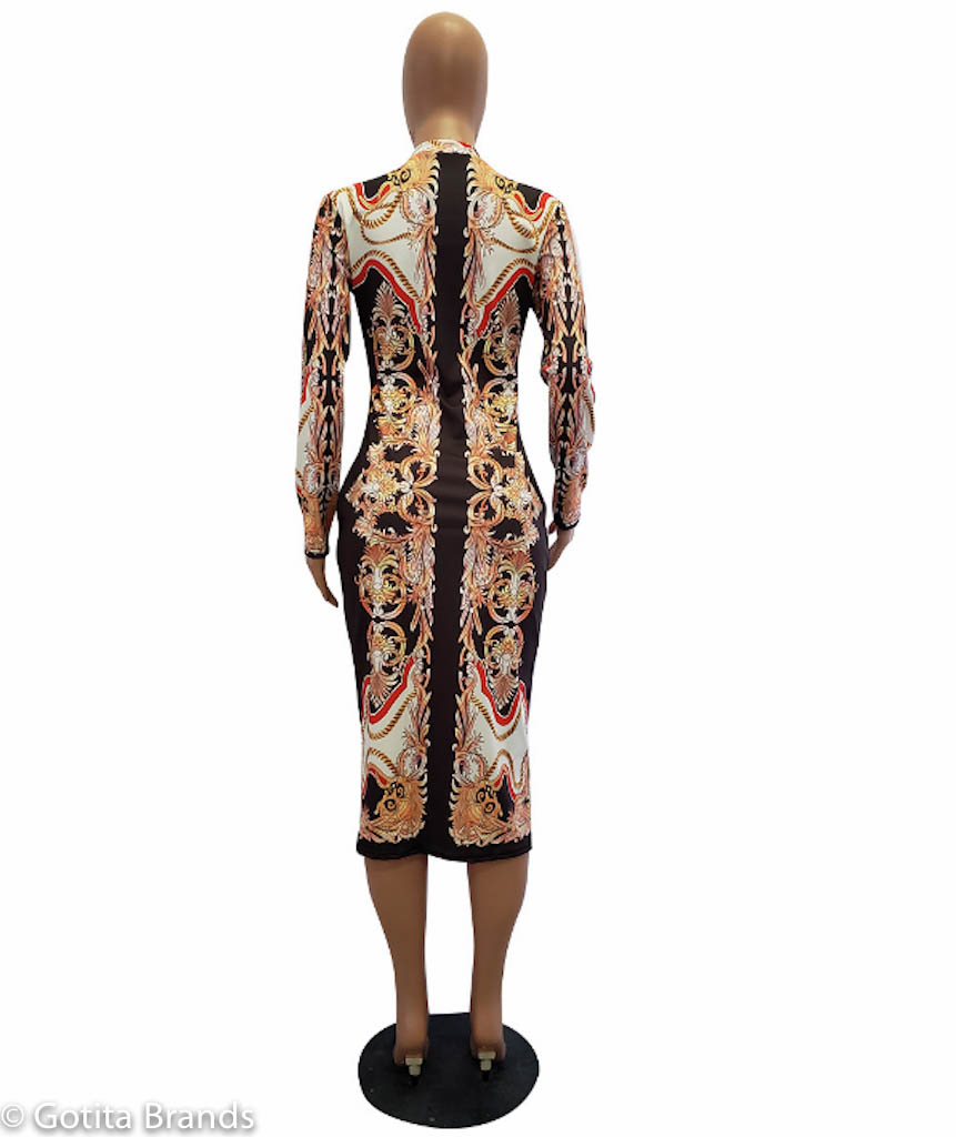 Hollywood Red Carpet Fashion - Fabulous Printed long Sleeves Dress ...