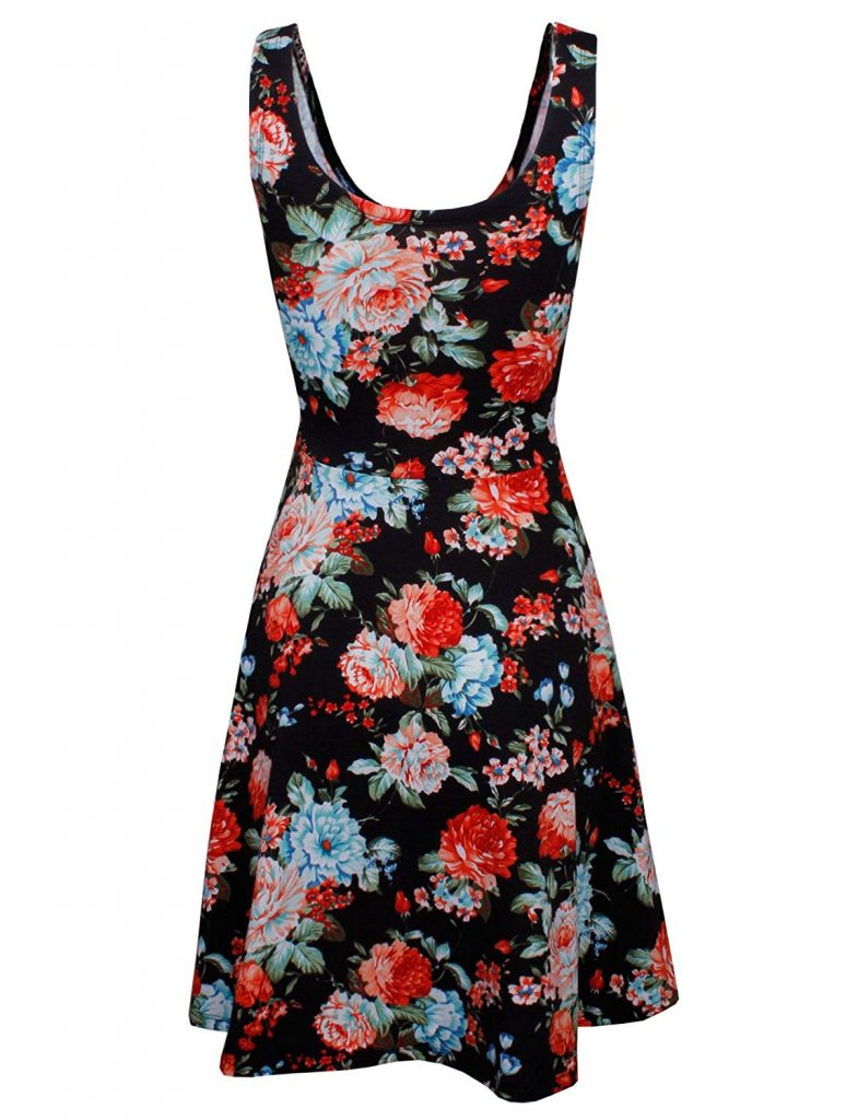 ladies green floral print dress - casual sleeveless outfit - fit and ...