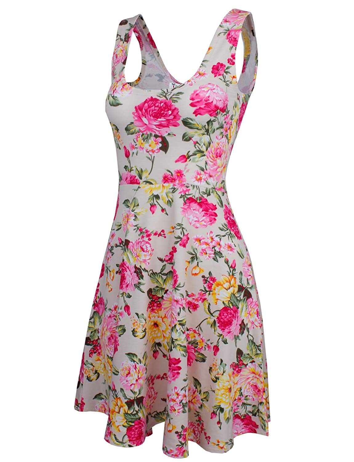 Ladies White Floral Print Dress – Casual Sleeveless Outfit – Fit And ...