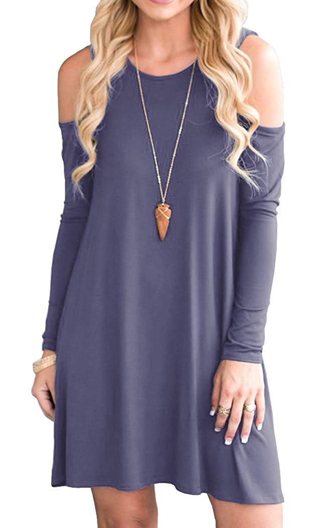 Ladies Purple Gray Dress – Long Sleeves Round Neck Fit To Size | GOTITA ...