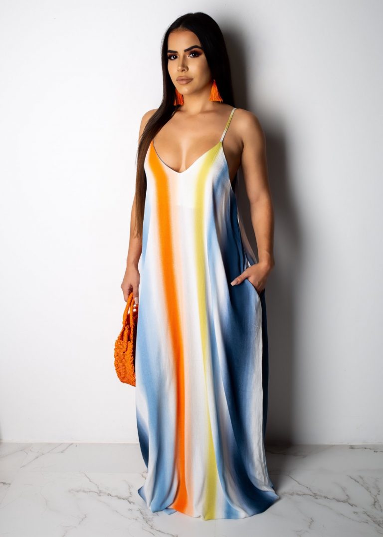 Cute Sleeveless Maxi Dress Spaghetti Strap Summer Wear For Women 7834