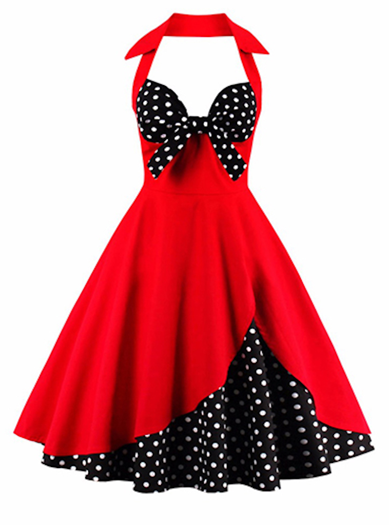 Retro Halter Sleeveless Dress - Womens Cocktail Party Swing Dress